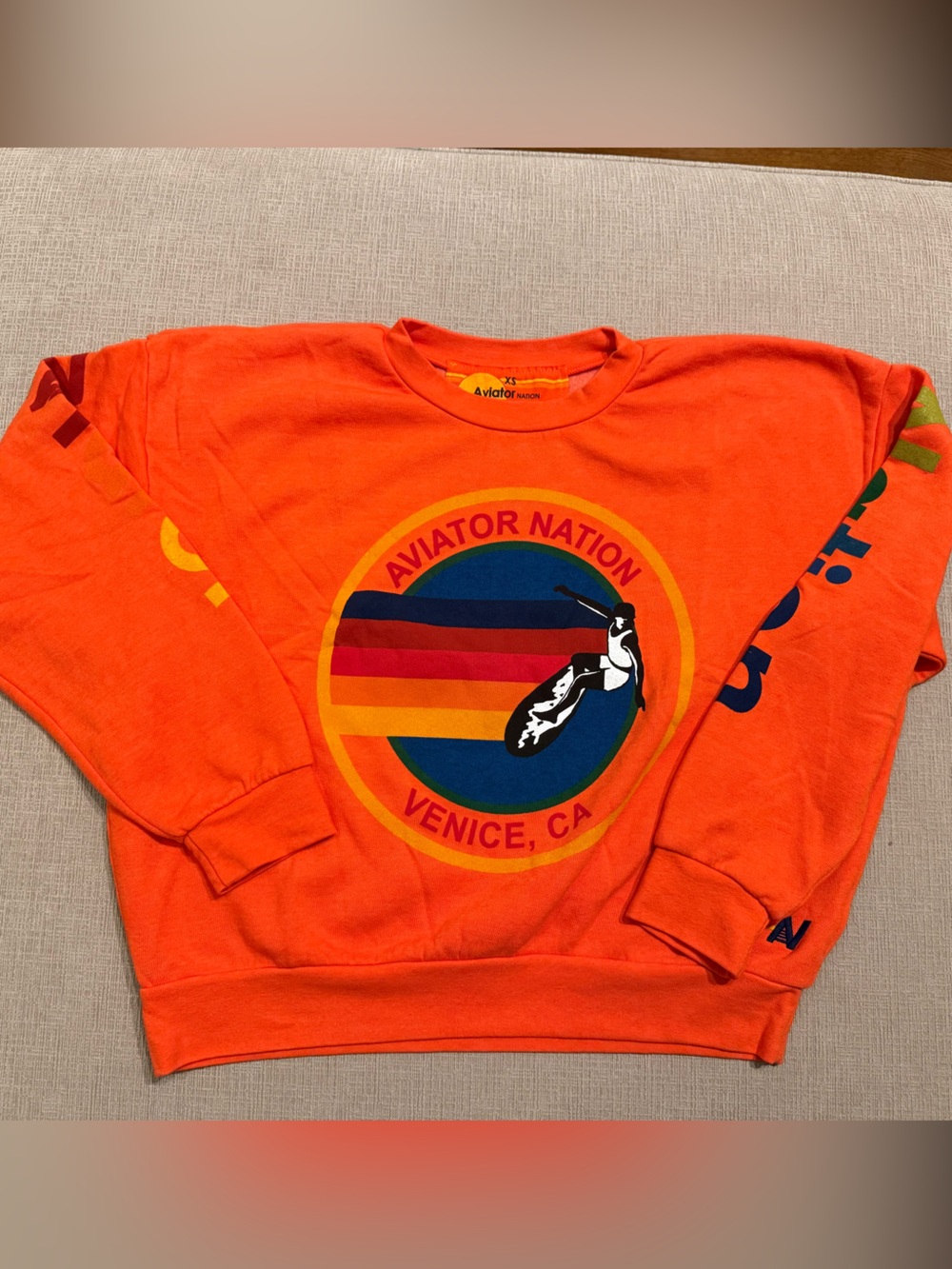 Brand New AVIATOR NATION RELAXED VENICE CREW SWEATSHIRT - ORANGE Size XS
